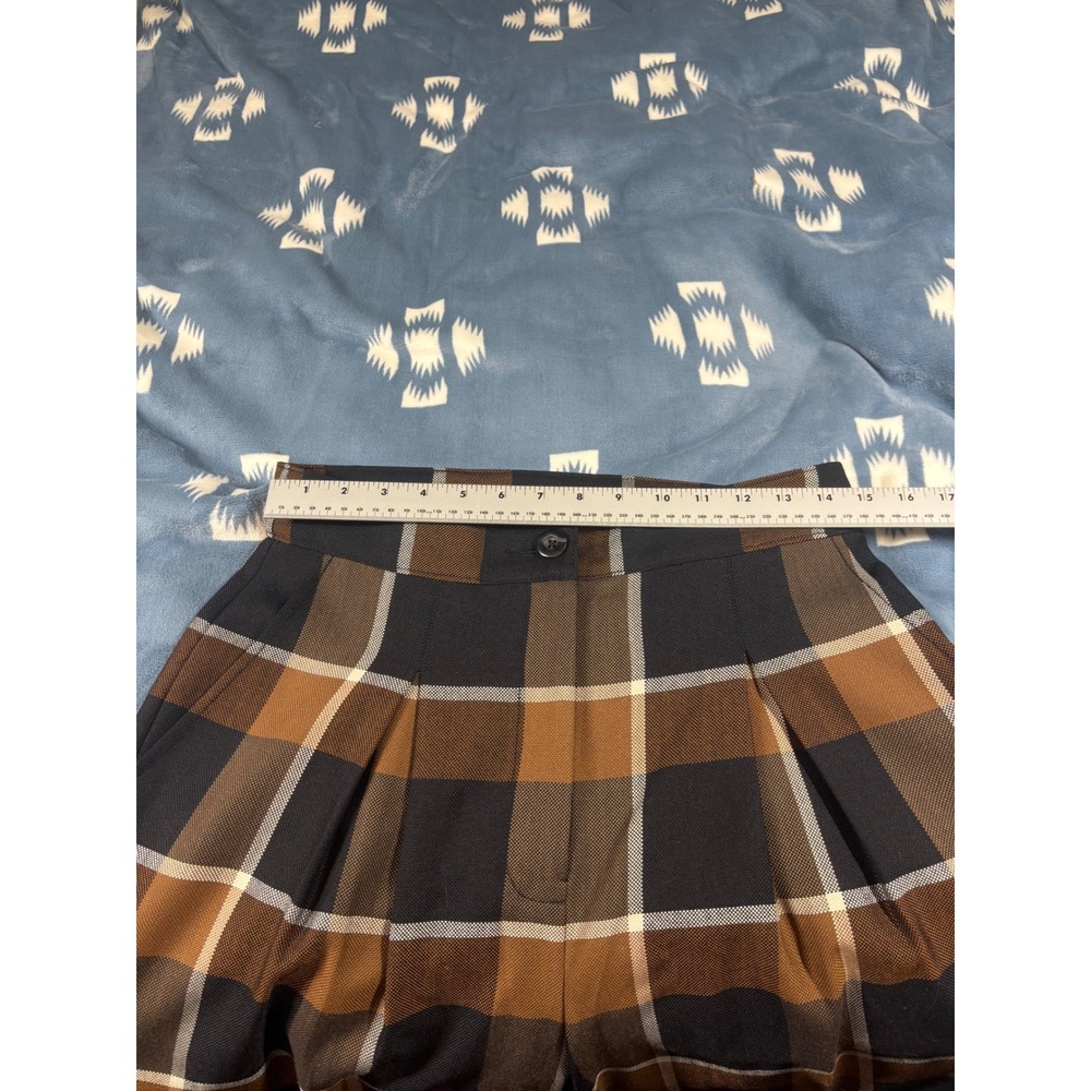 Staud Brown Plaid Wide Leg High Waisted Pleated Trousers Pants Size 10 - Picture 4 of 13
